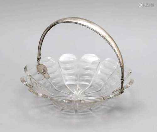 Round crystal bowl with silver handle mounting, Netherlands, 1st half of the 20th century,silver