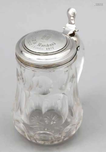 Glass beer mug with silver lid, Netherlands, late 19th century, silver 833/000, domed lidwith