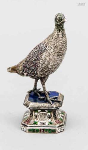 Running pheasant, probably Austria, around 1900, silver tested, on a square base, withpolychrome