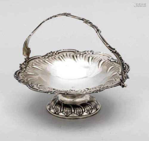 Round bowl, around 1900, silver 800/000, round domed stand, flat top bowl with curvededge,