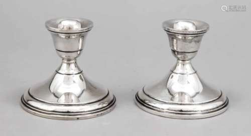 pair of candlesticks, USA, 20th century, Sterling silver 925/000, round domed and filledstand,