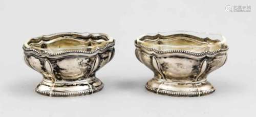 Pair of oval salt cellars, Sweden, 1915/20, hallmarked C. Hoff, silver 830/000, curvedoval stand,