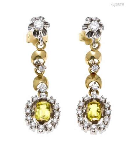 Sapphire-brilliant stud earrings GG / WG 585/000, each with a fine yellow fac. Sapphire 6x 4 mm in