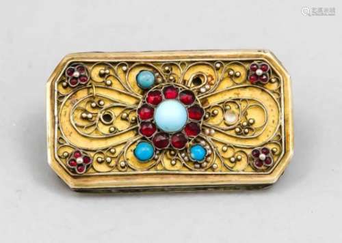 Traditional brooch, probably North German, around 1900, silver tested, made from a beltlink, with