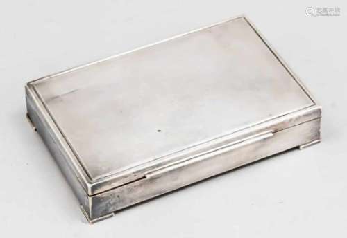 Rectangular cigarette box, 20th century, silver 800/000, smooth shape, hinged lid, woodeninner