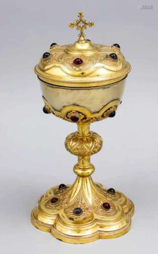 Historistic ciborium, France, late 19th century, hallmarked Kaeppler, silver 950/000,fully gilded,