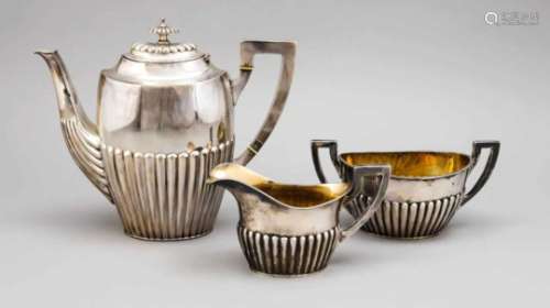 Three-piece coffee set, Sweden, 1911, MZ: AGD, silver 830/000, partly interior gilding,oval stand,