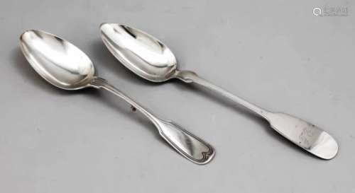 Two large serving spoons, German, around 1900, different manufacturers, silver 800/000, 1spade shape