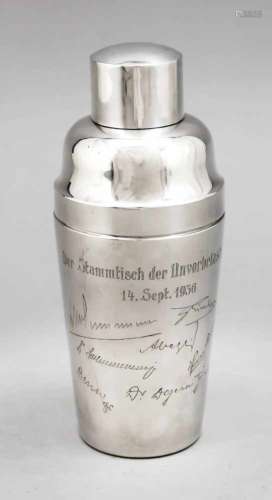 Cocktail shaker, German, around 1930, hallmarked Koch & Bergfeld, Bremen, silver 830/000,conical