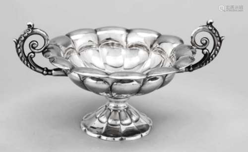 Round bowl, 19th century, silver tested, round stand, short shaft, flower-shaped bowl withside.