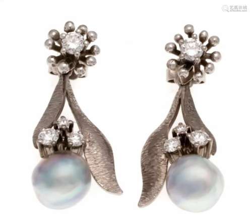 Pearl diamond ear studs WG 585/000 with 2 slightly baroque pearls 9.5 mm and 8 brilliants(1 l.