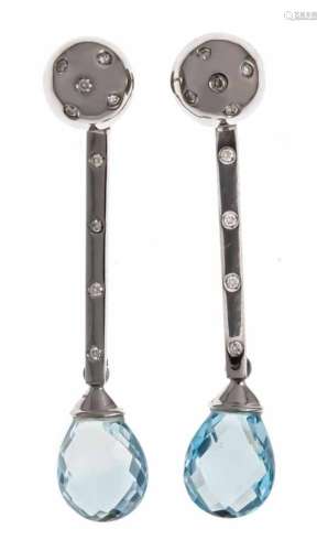 Blue topaz brilliant stud earrings WG 750/000 with 2 fac. Blue topaz grapefruits 15 x 11mm and 18