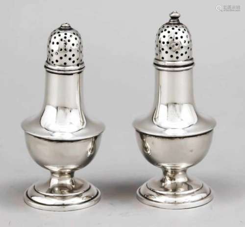 A pair of casters, 20th century, 925/000 Sterling silver, round curved and stepped stand,bulgy body,