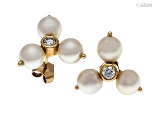 Akoya brilliant stud earrings GG 750/000, undet., Checked, with 6 Akoya pearls 7.5 mm and2