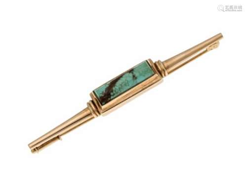 Turquoise rod brooch GG 585/000 with a turquoise cabochon 18.5 x 6 mm, L. 67.5 mm, 7.3 gTürkis-