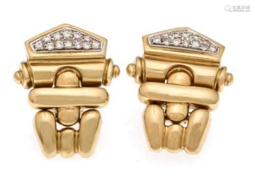 Brilliant clip ear studs GG / WG 750/000 with 12 diamonds each, 0.18 ct W / SI, length 24mm, 15.3