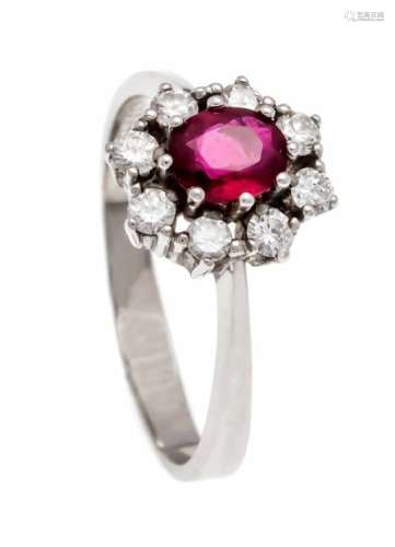 Ruby-Brillant-Ring WG 585/000 with a very good natural oval fac. Ruby 1.0 ct in anintense, violet-