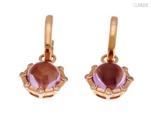 Amethyst brilliant earrings RG 585/000 with 2 round amethyst cabochons 8 mm and 16brilliants, in