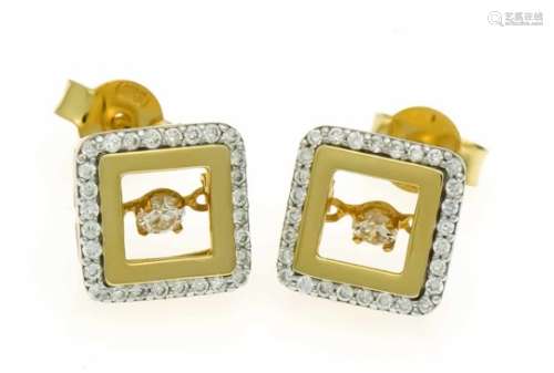 Brilliant stud earrings GG 585/000 with 2 moveable diamonds, 0.12 ct in total and 56diamonds, 0.28