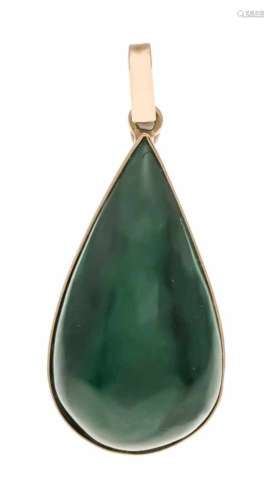 Malachite pendant GG 750/000, und., Expertized, with a drop-shaped malachite cabochon 37 x20 mm,