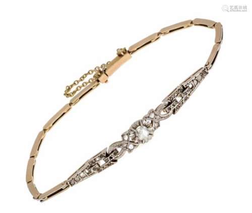 Diamond rose bracelet GG / WG 585/000 with diamond roses 3.8 - 1.5 mm, box clasp with SIchain, L.