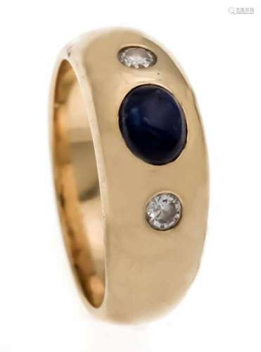 Sapphire-brilliant ring GG 585/000 with an oval sapphire cabochon 5.8 x 4.2 mm in goodcolor and 2