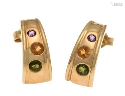 Multicolor stud earrings GG 585/000 with round fac.peridot, citrine, amethyst 3 - 2 mm, L.16 mm, 4.0