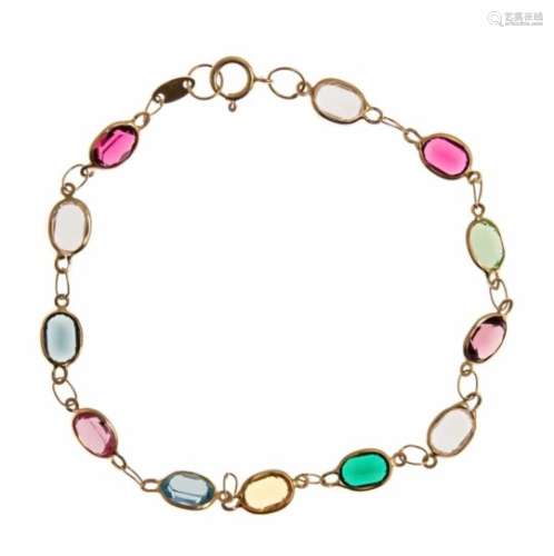 Multicolor bracelet GG 750/000 with 12 oval fac., Different colored gemstones 6.5 x 4.5mm, with