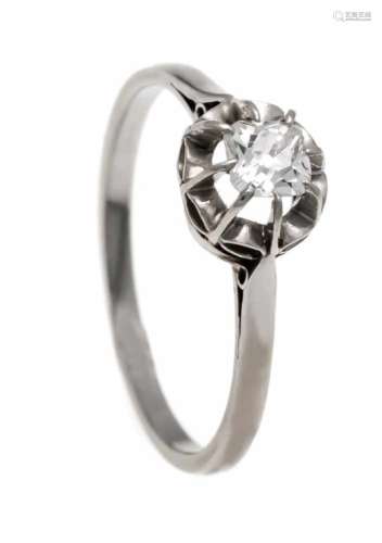 Diamond ring around 1900 WG 750/000 with a Perucus cut 0.30 ct W / SI, RG 53, 2.0 gDiamant-Ring um