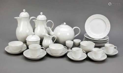 Breakfast service, 56 pieces, KPM Berlin, 20th century, 2nd quality, form Neuozier, white,2 coffee