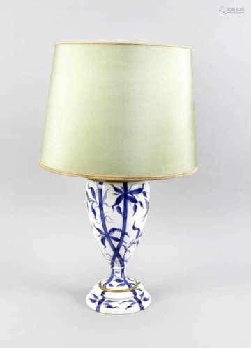Kerosene lamp electrified, around 1900. Porcelain with cobalt blue painting (bamboo,butterflies).
