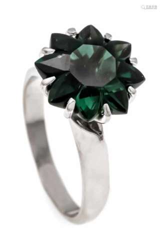 Gemstone ring WG 585/000 with a faceted green gemstone 13 mm, ring size 53, 4.9 gEdelstein-Ring WG