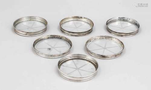 Six trivets with silver edge muounting, 20th century, Sterling silver 925/000, base clearglass