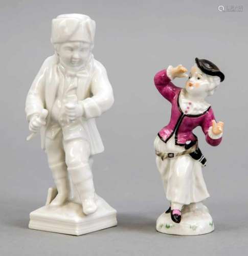 Two figures, KPM Berlin, 20th century, zodiac figurine, Aries, white, chipped, H. 11 cm,dancing