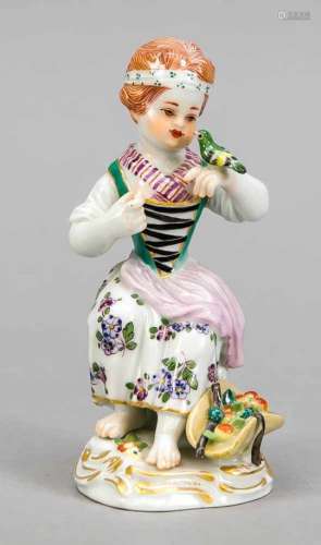 Gardener child with bird, Meissen, 1st quality, after 1973, designed by Johann JoachimKaendler in