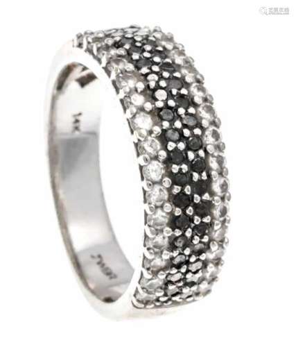 Brilliant ring WG 585/000 with 30 diamonds, total 0.50 ct W / SI and 34 black diamonds,total 0.34