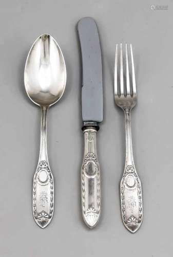 Three pieces cutlery, German, around 1900, hallmarked Bruckmann & Söhne Heilbronn,jeweler's marks