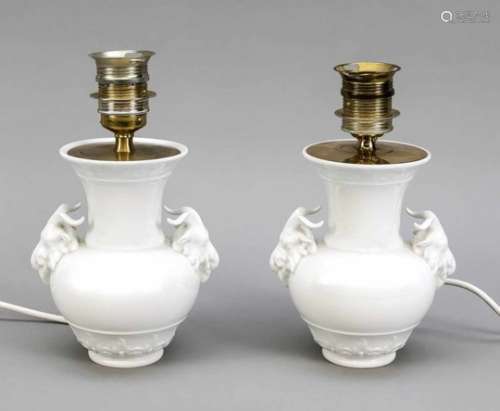 Pair of lamp feet, vases, KPM Berlin, mark 1962-92, 1st quality, designed by FriedrichElias Meyer,