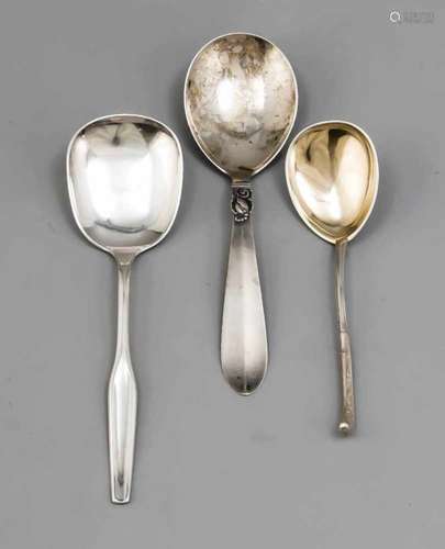 Three serving spoons, Denmark, 1st half of the 20th century, different manufacturers,silver 826/000,