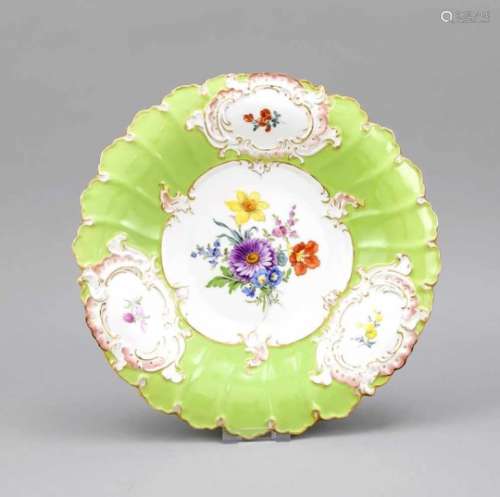 Splendour plate, Meissen, 20th c., Deputat, polychrome flower painting a. light greenglaze, gilt