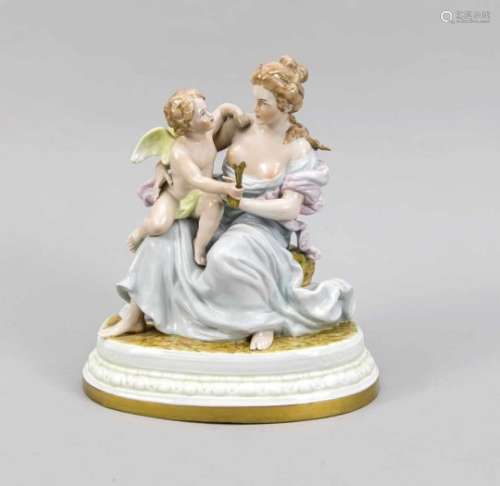 Figural group 'Venus and Cupid', Rudolstadt, Thuringia, 20th century, oval base,polychrome