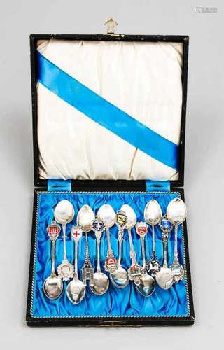 Twelve souvenir spoons, mostly German, 20th century, different manufacturers, silverdifferent