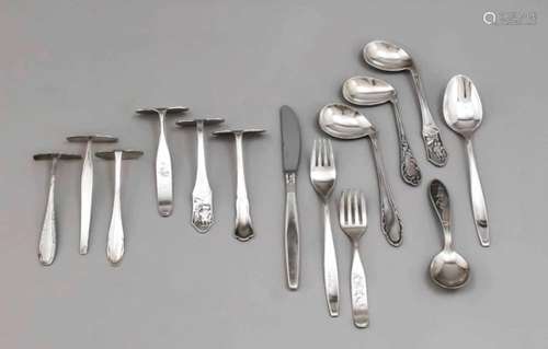 14 pieces children's cutlery, German, 20th century, different manufacturers, plated resp.alpacca,