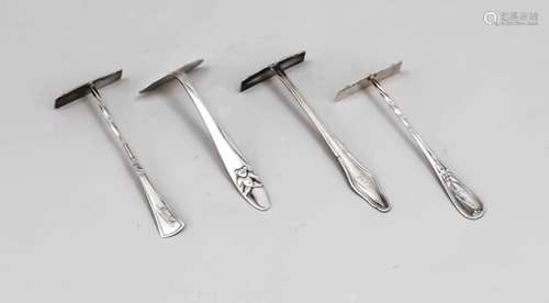 Four sliders, German, 20th century, different manufacturers, silver 800/000, differentshapes and