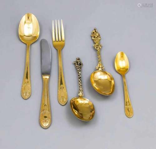 Two decorative spoons, probably Netherlands, 19th century, marked silver, gilded, eachwith an