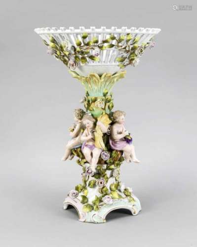 Table centerpiece, Plaue, Thuringia, c. 1900, four-legged foot merging into a barrel,therefore