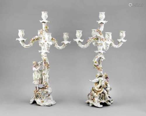 Pair of figural girandoles, 5 flames, Schierholz, Plaue, late 19th century, on anasymmetrical