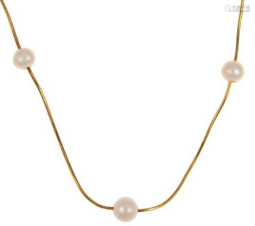 Pearl necklace GG 585/000 with 7 pearls 7 - 4 mm, carabiner, l. 44 cm, 5.2 gPerlen-Collier GG 585/
