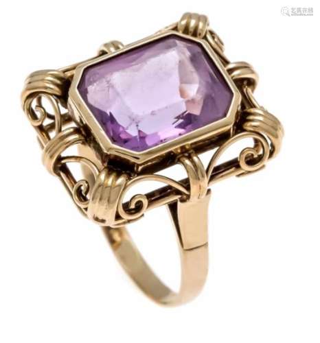 Amethyst ring GG 585/000 with a fac. Amethyst 12 x 10 mm in good color, ring size 59, 6.2gAmethyst-