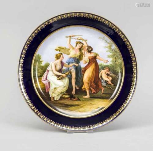 Painted plate, Meissen, mark 1850-1924, 1st quality, polychrome painting in the mirrorafter the